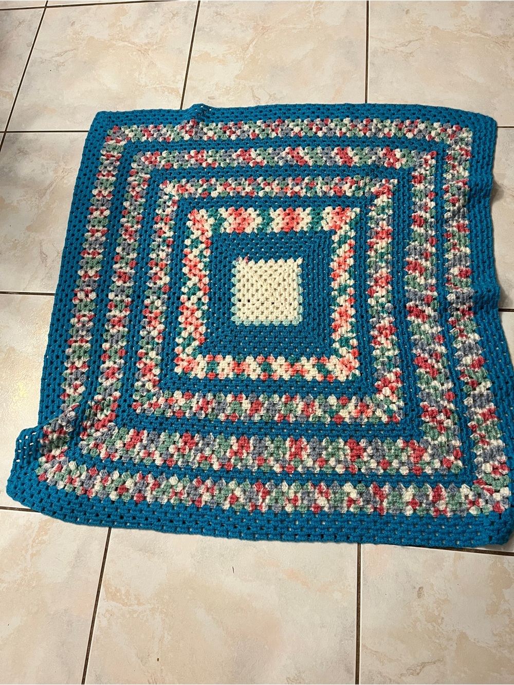 Handmade Teal and Cream Crochet Blanket - Home Holiday
